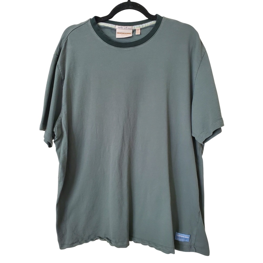 SCOTCH & SODA Men's Green Textured Crew Neck T-Shirt Size XXL Cotton‎